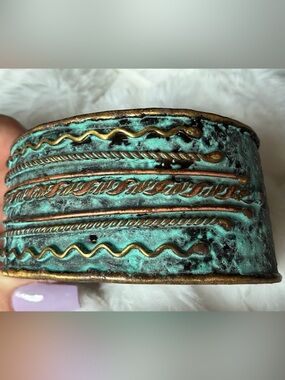 Verdigris Copper Cuff Bracelet Turquoise and Bronze